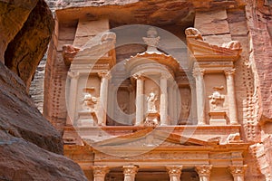 Detail of the facade of Treasury Al Khazneh, Petra, Jordan