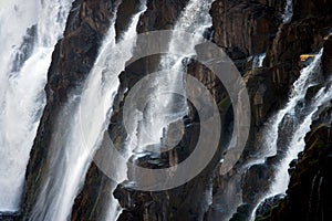 Detail of falling water Victoria Falls. Close-up. Mosi-oa-Tunya National park. and World Heritage Site. Zambiya. Zimbabwe.