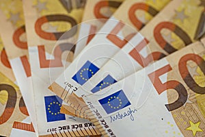 Detail of 50 euro banknotes photo