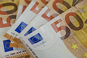 Detail of 50 euro banknotes photo