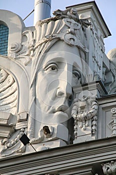 Detail on a façade of an Art Nouveau building in Riga. Latvia