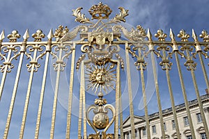 Detail of fence at exterior facade of Versailles Palace, Paris, France