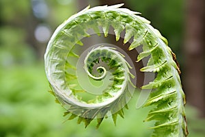 detail of a ferns spiraling frond unfurling