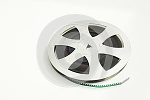 Detail of film reel on white isolated background