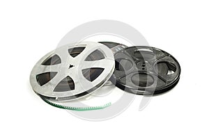 Detail of film reel on white isolated background