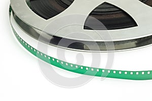 Detail of film reel on white isolated background