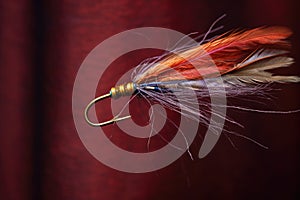 detail of finished fly fishing lure on hook