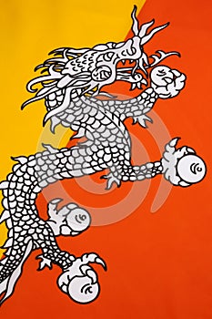 Dragon on the flag of the Kingdom of Bhutan