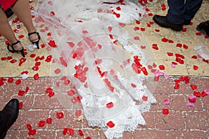 Detail of the floor alter the bride and groom leave the church