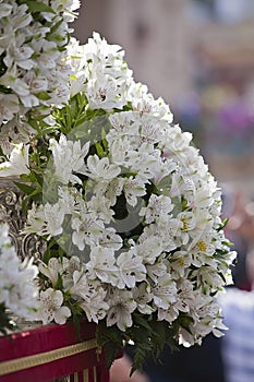 Detail of floral ornamentation on a throne of Holy week