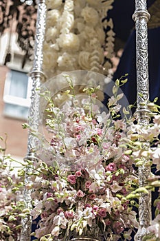 Detail of floral ornamentation on a throne of Holy week, Linares, Andalusia, Spain