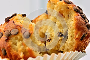 Detail of fluffy chocolate chip muffins photo