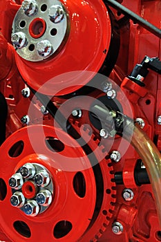 Detail of flywheel and belt, diesel engine