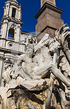 Detail of Fontana dei Quattro Fiumi on Piazza Navona in Rome