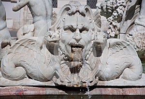 Detail of the Fontana del Moro on the Piazza Navona. Rome, Italy.