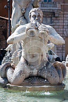 Detail of the Fontana del Moro on the Piazza Navona. Rome, Italy.