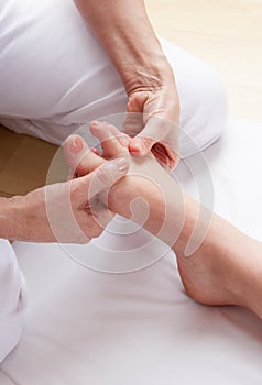 Detail foot reflexology massage