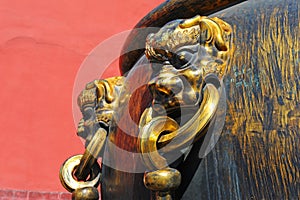 Detail in Forbidden City: ceremonial lion vat