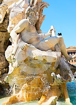 Detail of the Fountain of the Four Rivers at Piazza Navona in Rome