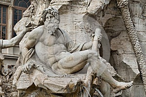 Detail of the Fountain of Four Rivers in Rome, Italy