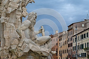Detail of the Fountain of Four Rivers in Rome, Italy