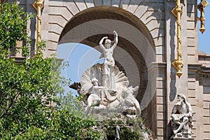 Detail of the Fountain inside The Parc de la Ciutadella, Citadel Park, in Ciutat Vella Neighborhood in Barcelona, Catalonia, Spain