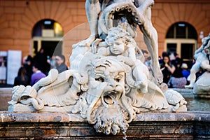 A detail from Fountain of Neptune at the northern end of Navona Square /Piazza Navona/ in Rome, Italy.