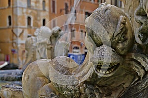 Detail of the Fountain of Pantheon in Rome, Italy