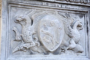 Detail on Fountain in Piazza del Campo Square, Siena