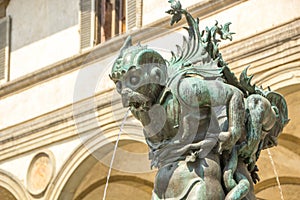Detail of Fountain in the Piazza della Santissima Annunziata Fontana dei mostri marini. Sculpted by artist Pietro Tacca, photo