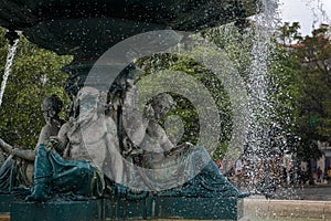 Detail of a fountain in the Rossio Square in the city of Lisbon