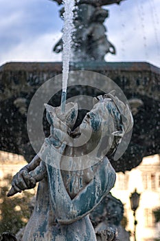 Detail of a fountain in the Rossio Square in the city of Lisbon