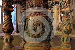 Old fountain detail from the 19th century - Baile Herculane - landmark attraction in Romania photo