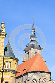 Detail of Franciscan Monastery near the Main Square in Plzen, Czech Republic. The Franciscan monastery and church are popular