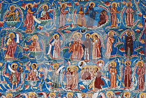 Detail of a fresco, painted church, Sucevita, Bucovina, Romania photo
