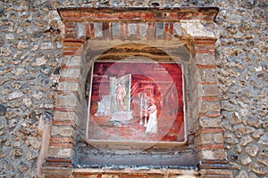 Detail of a fresco in temple of Iside in Pompei archeological site