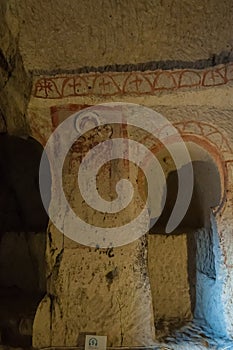 A detail from the fresk of underground city in Cappadocia.