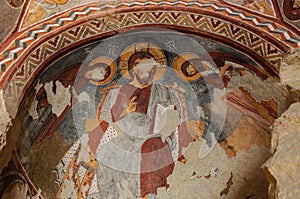 A detail from the fresk of underground city in Cappadocia.