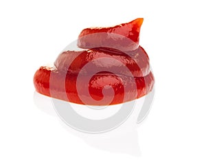 Detail front view tomato ketch-up with shadow isolated on white background photo