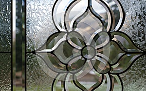 Detail of frosted leaded glass patterns on a door