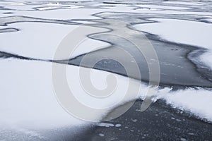 Detail of the frozen river with interesting patterns on the ice