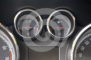 Detail of fuel gauge and temperature indicator