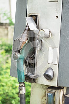 Detail of fuel pump in a gas station