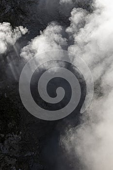 Detail of fumarole emitting gases and steam at the Jardim da Courela garden in the centre of the village of Furnas on SÃ£o Miguel