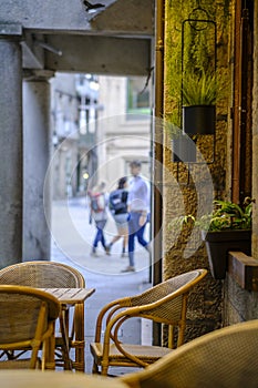 Detail of the furniture in a terrace of a cafeteria.