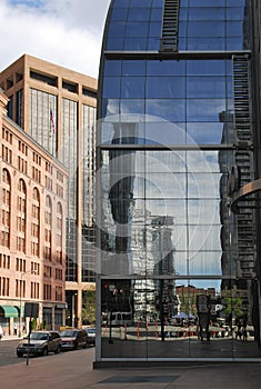 Detail of futuristic skyscrapers in Denver in USA