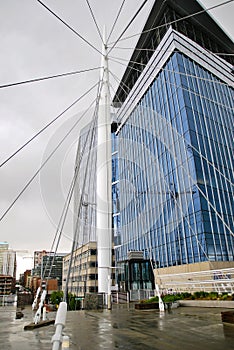 Detail of futuristic skyscrapers in Denver in USA