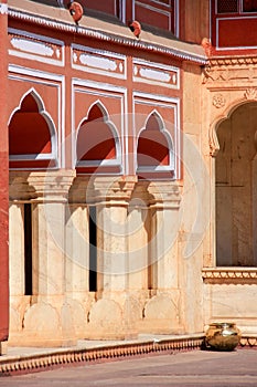 Detail of a gallery at Chandra Mahal in Jaipur City Palace, Rajasthan, India