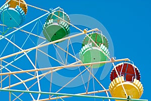 Detail of a giant old carrousel ferris wheel on blue sky