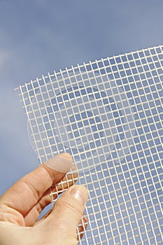 Detail of glass-fiber mesh in hand